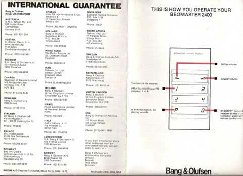 Bang and Olufsen Beomaster 2400 owners manual PDF